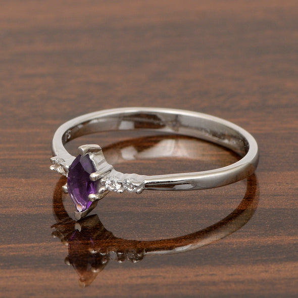 925 Sterling Silver Marquise 6x3mm Amethyst Ring