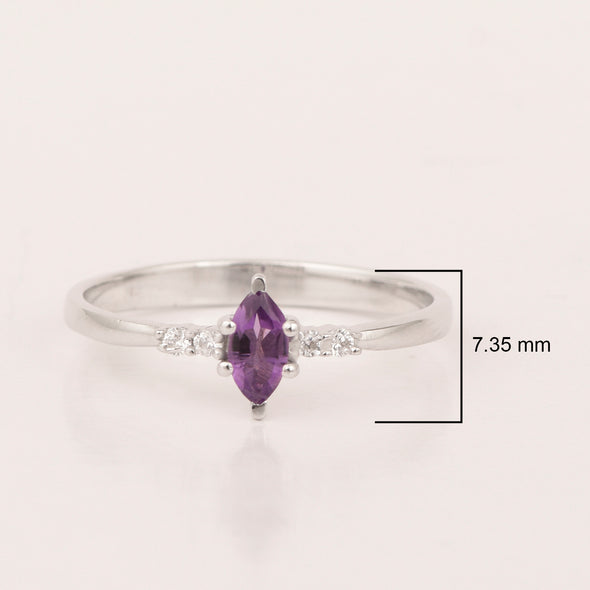 925 Sterling Silver Marquise 6x3mm Amethyst Ring