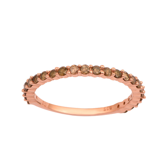 Round Champagne Diamond Rose Gold 925 Sterling Silver Ring