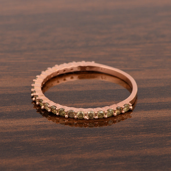 Round Champagne Diamond Rose Gold 925 Sterling Silver Ring