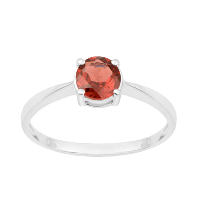 Sterling Silver Round 6 MM Red Garnet Natural Gemstone Solitaire Ring