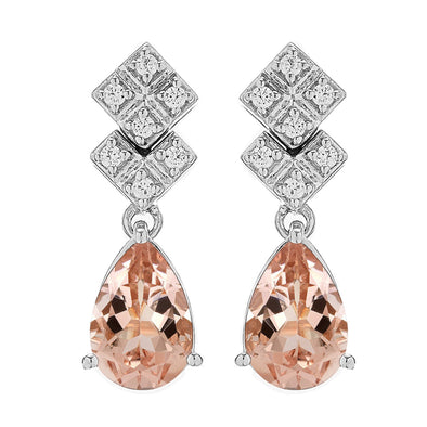 Art Deco 7X5 MM Pear Morganite Gemstone 925 Silver Earring Jewelry