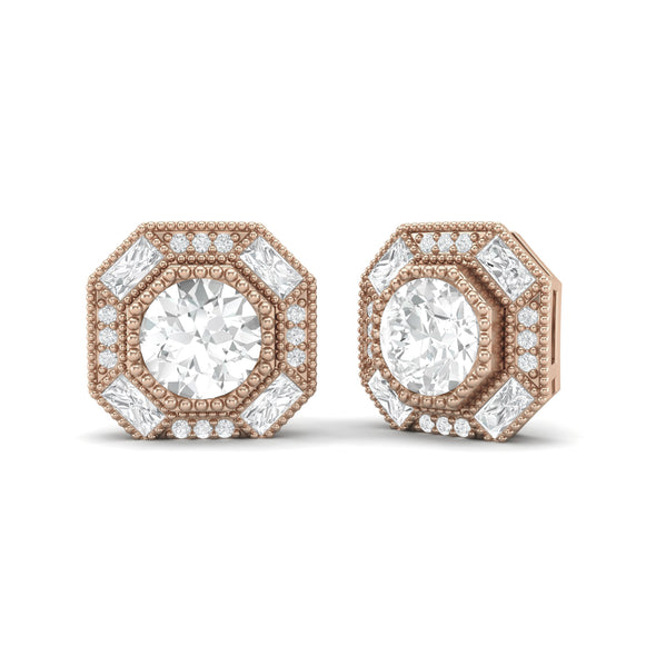 6mm Round Moissanite Diamond Hexagon Minimal Stud Earrings in 925 Sterling Silver