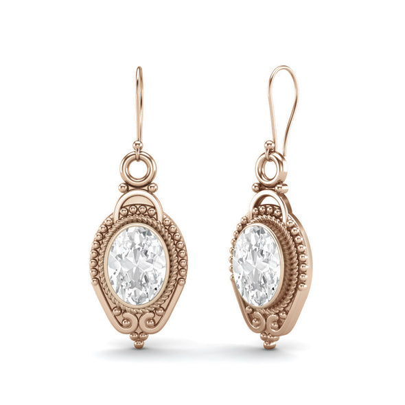 925 Sterling Silver 7x5mm Oval Moissanite Diamond Dangle Women's Earrings