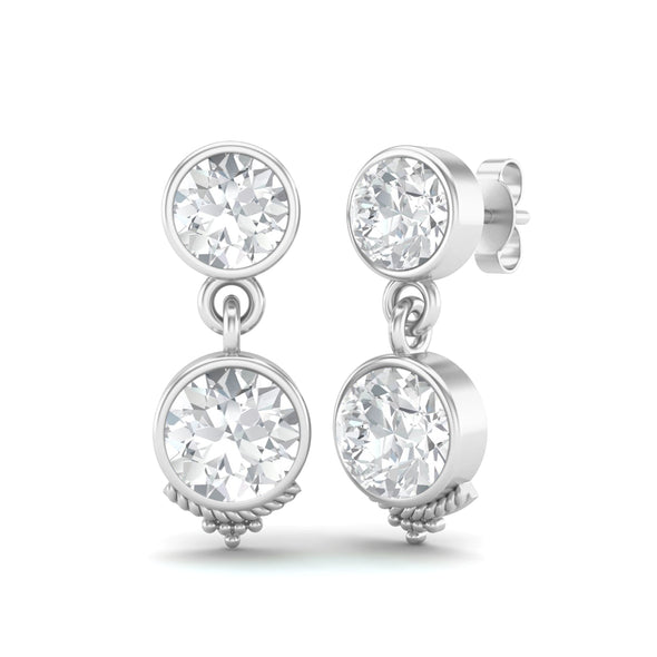 6MM Round Moissanite Diamond 925 Sterling Silver Dangle Women Earrings