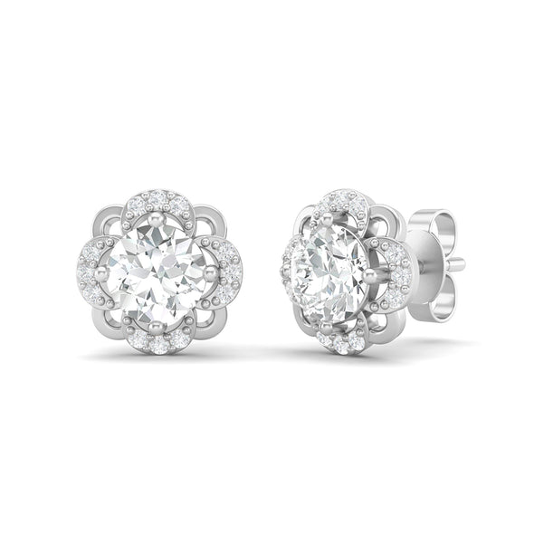 925 Sterling Silver 5mm Round Moissanite Diamond Flower Halo Stud Earrings