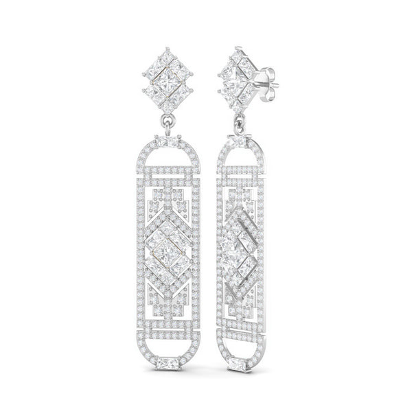 4MM Square Moissanite Diamond Cylindrical Long Dangle Earrings 925 Sterling Silver