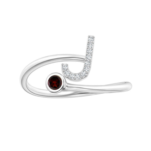 Initials Garnet Alphabet Ring