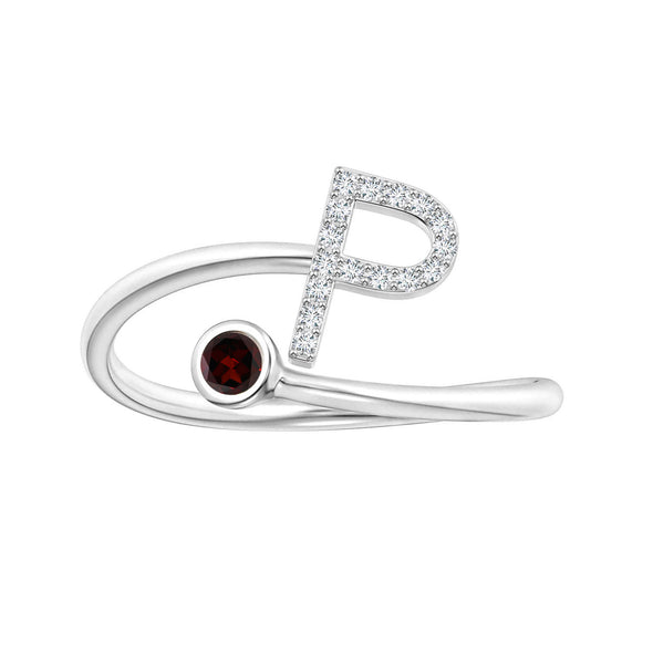 Initials Garnet Alphabet Ring