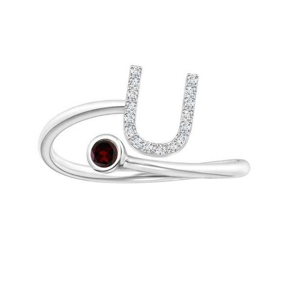 Initials Garnet Alphabet Ring