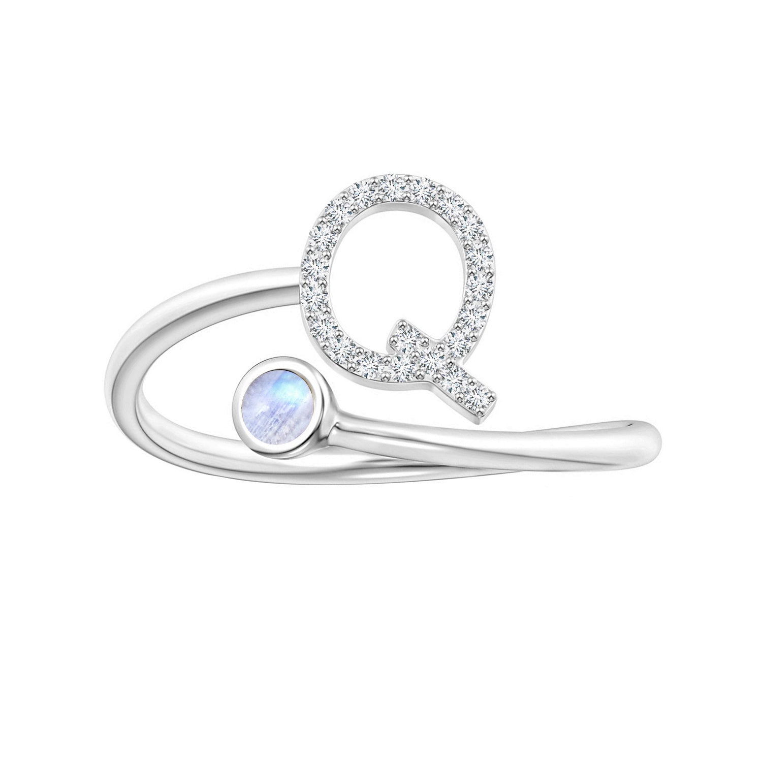 Anello con iniziali in pietra di luna arcobaleno