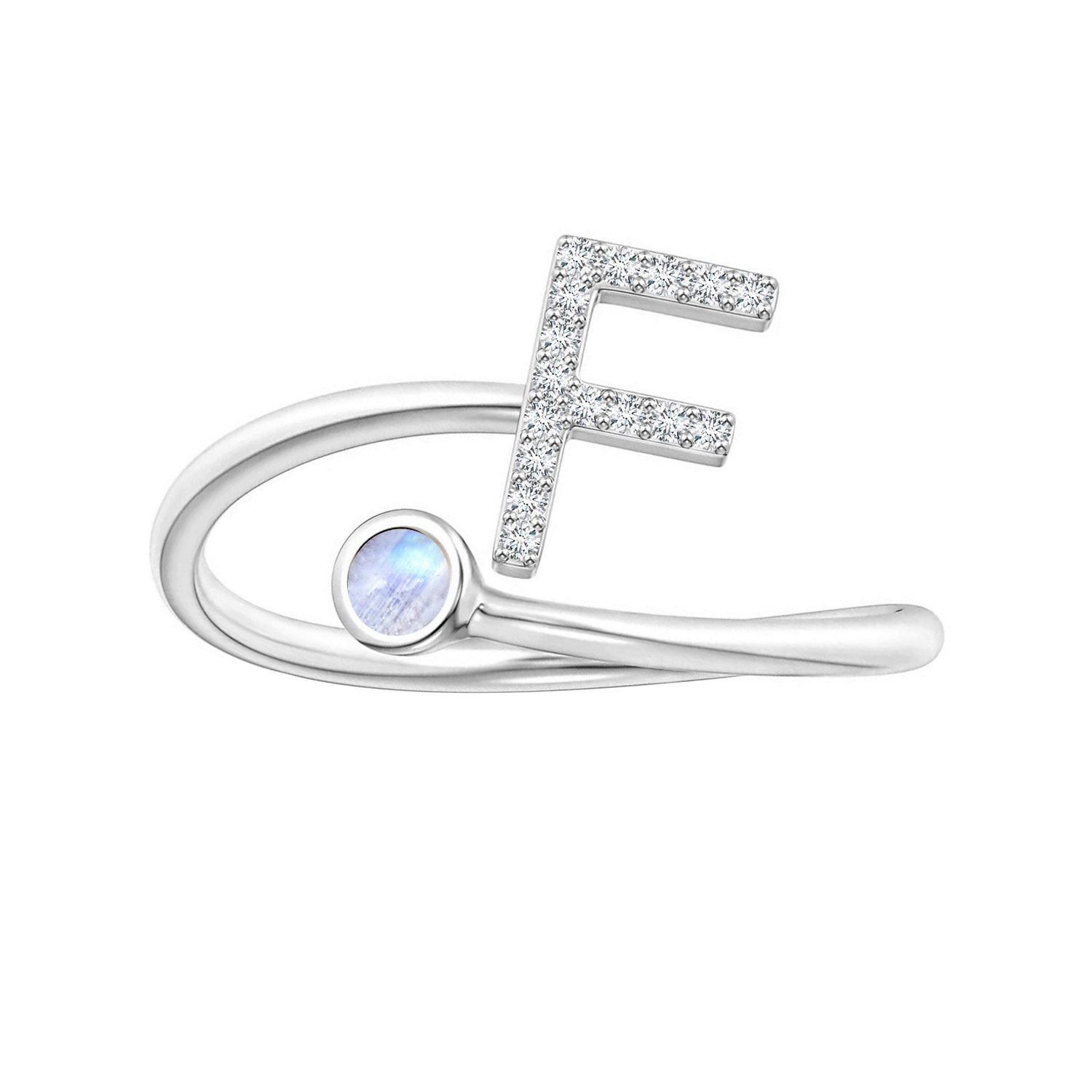 Anello con iniziali in pietra di luna arcobaleno