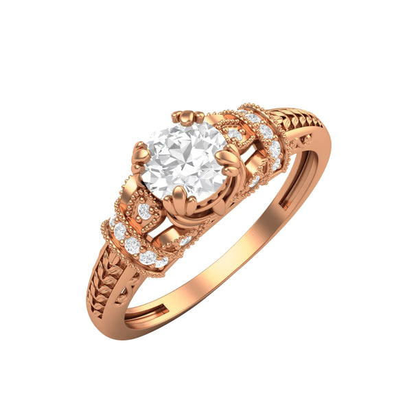 Round 5 MM Natural Moissanite Blossom Design 925 Sterling Silver Promise Ring
