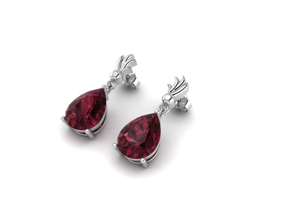 Pear Shape Red Garnet Gemstone 925 Sterling Silver Dangle Earring