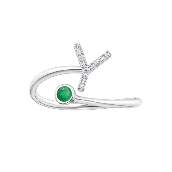 Initials Emerald Alphabet Ring