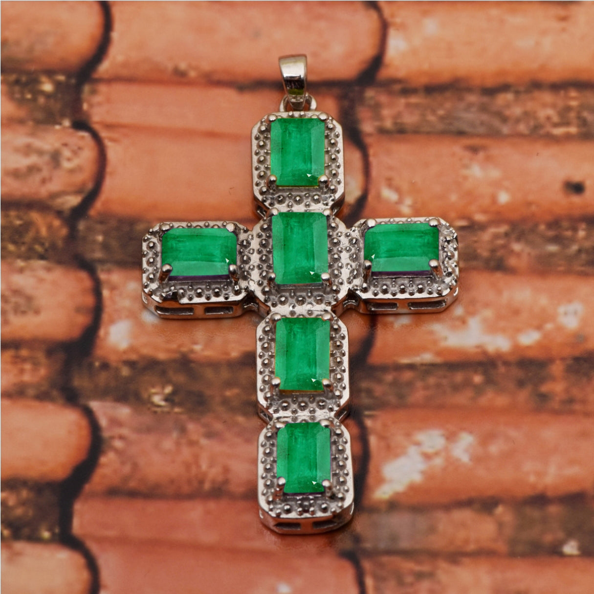 Multi Stone Rectangular Cross Pendant -Sterling Silver