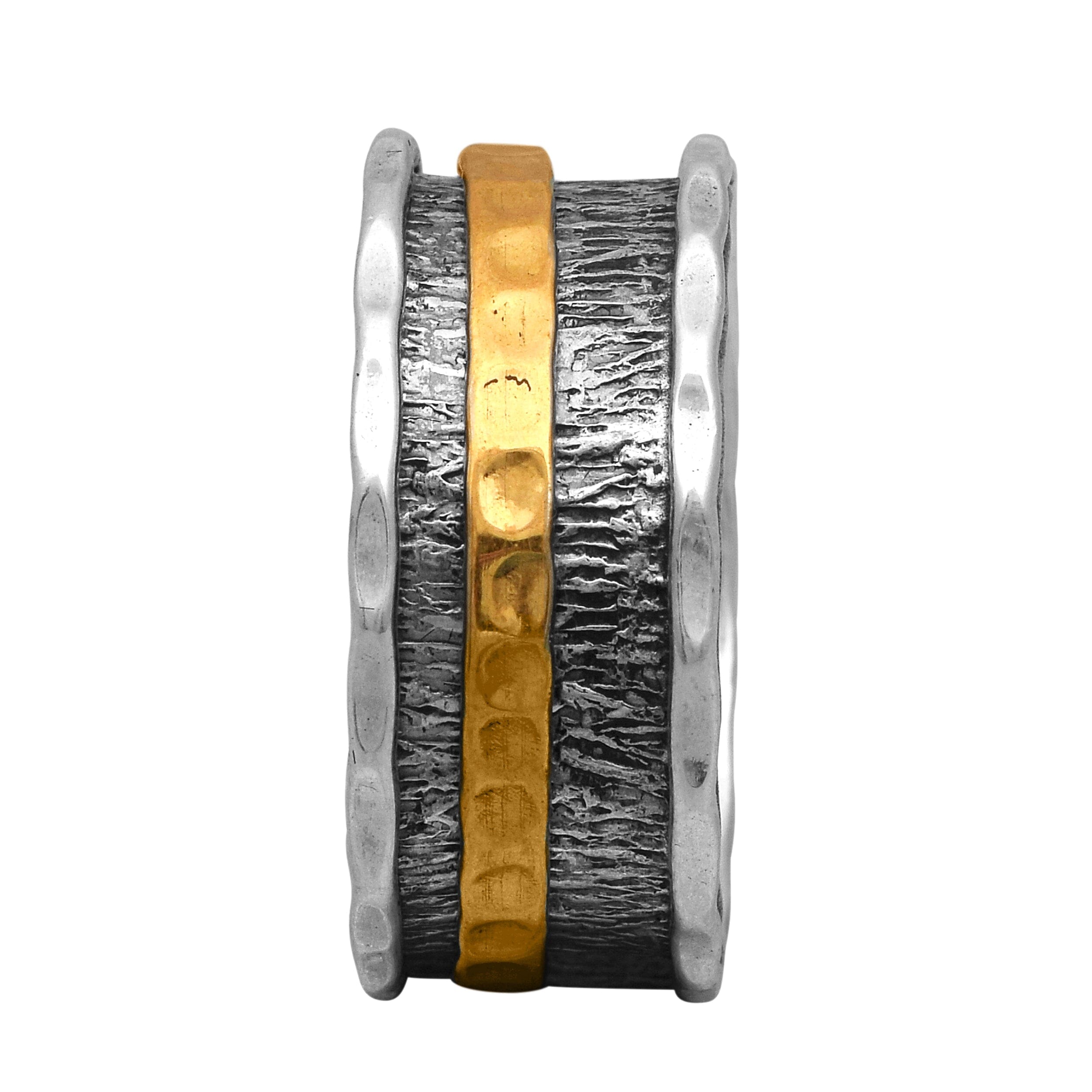Gold-Tone Silver Textured Spinner Ring - Sterling Silver Rings SHINE JEWEL 