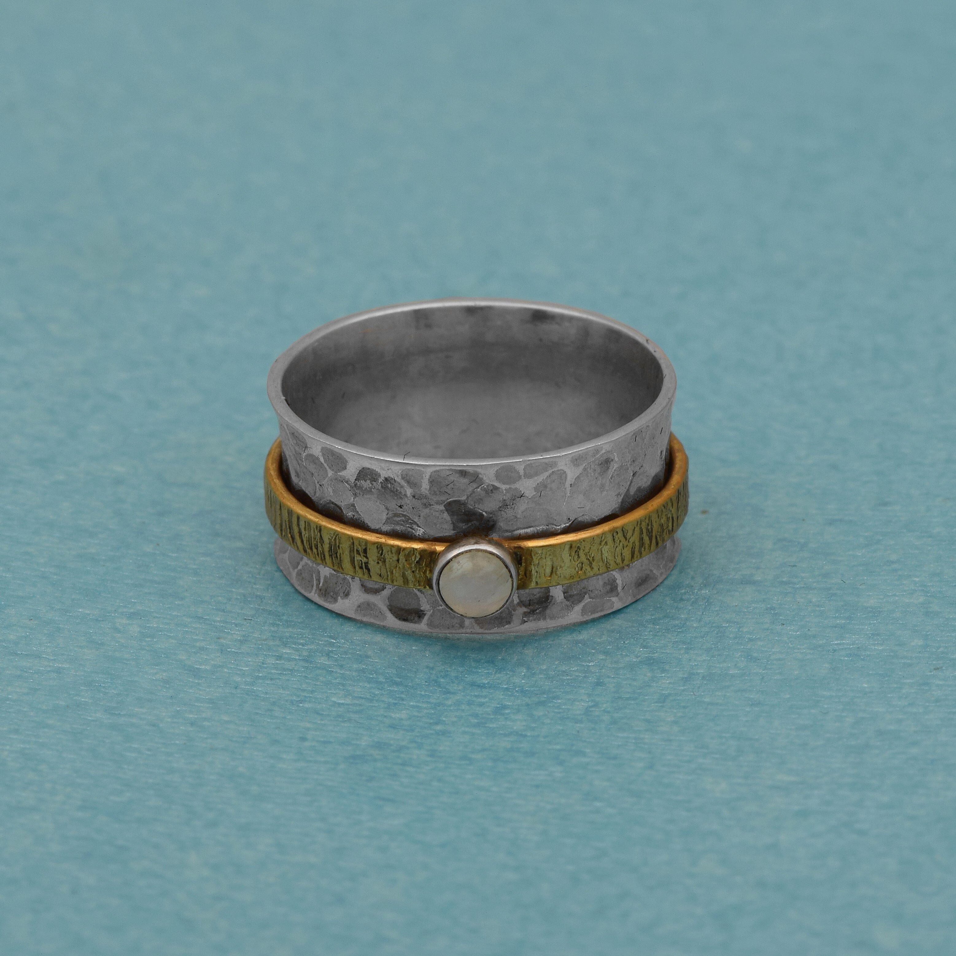 Moonstone Gold-Tone Silver Spinner Ring - Sterling Silver Rings SHINE JEWEL 