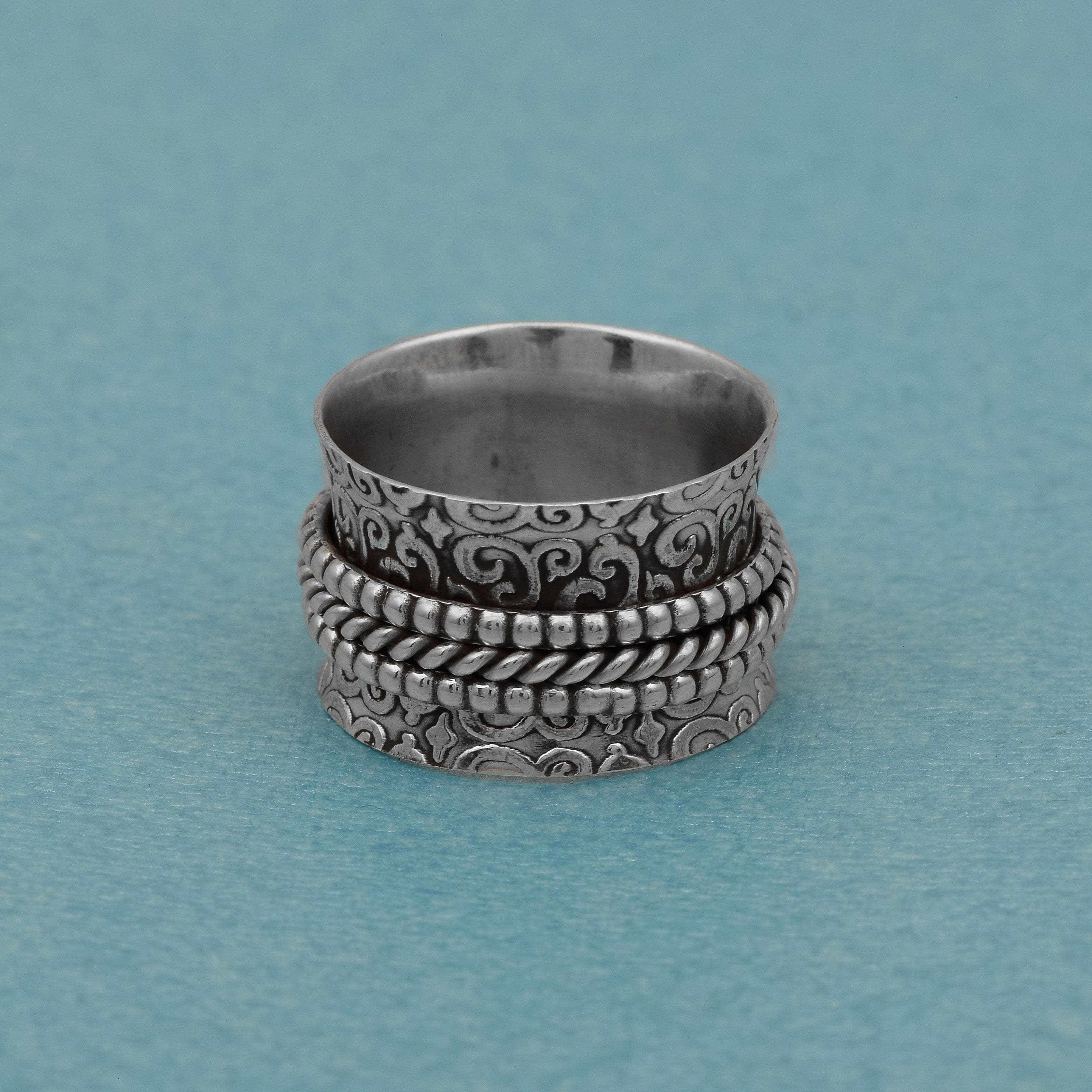 Ornate Floral Pattern Spinner Ring - Sterling Silver Rings SHINE JEWEL 