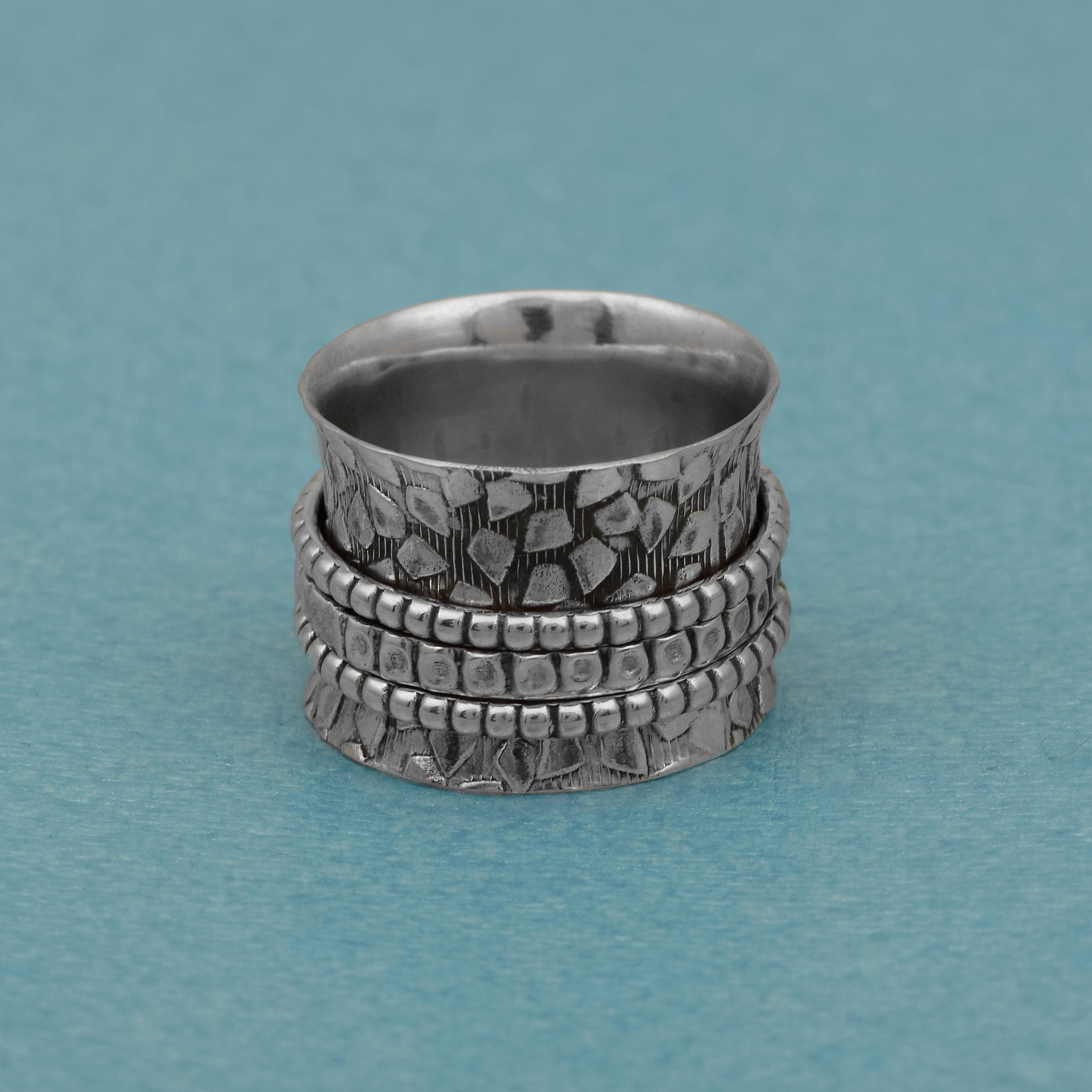 Triple Spinner Beaded Design Ring - Sterling Silver Rings SHINE JEWEL 